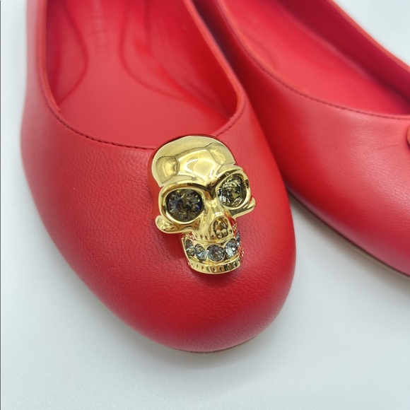 Alexander McQueen Leather Skull Red Flats - Picture 4 of 6